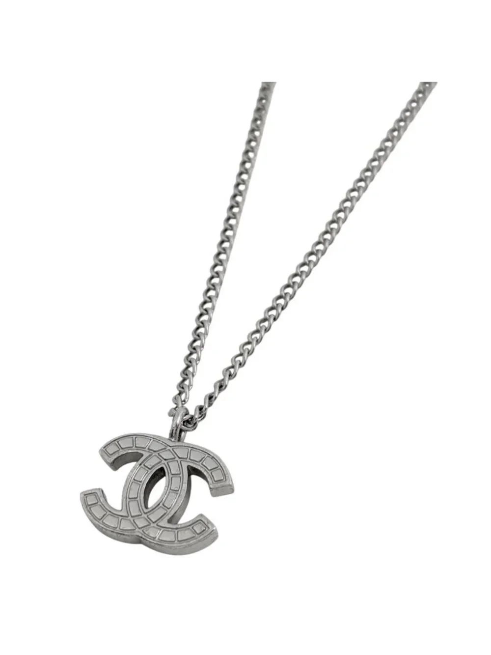 Chanel CC Logo Necklace Silver Plated